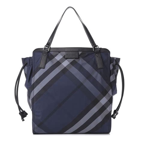 burberry buckleigh tote navy blue|BURBERRY Nylon Check Small Buckleigh Packable Tote Navy .